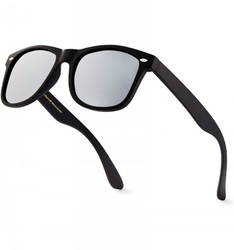 Rectangular Classic Polarized Sunglasses - Matte Black - Silver Mirror - C31960SOQTA $24.45