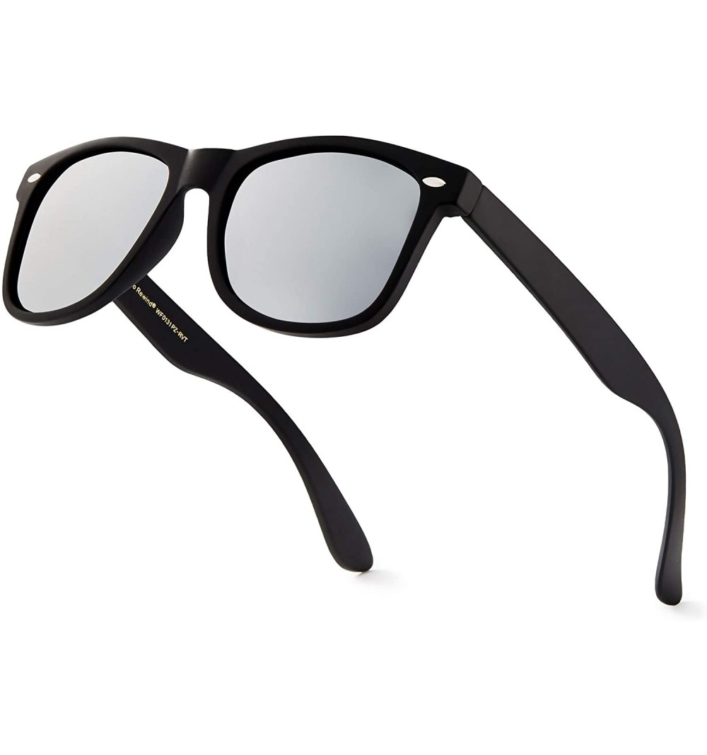 Rectangular Classic Polarized Sunglasses - Matte Black - Silver Mirror - C31960SOQTA $12.23