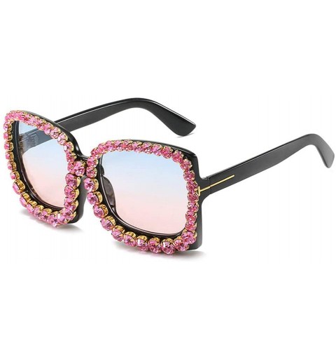 Square Sunglasses - Luxury Rhinestone Square Sunglasses Ladies Fashion Outdoor Oversized Shadow UV400 Sunglasses - Pink - CJ1...