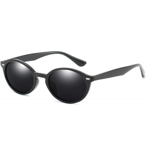 Oval Vintage Oval Small Sunglasses for Women Polarized UV400 Protection Sun Glasses - Black - CU18T6QXUHQ $26.64