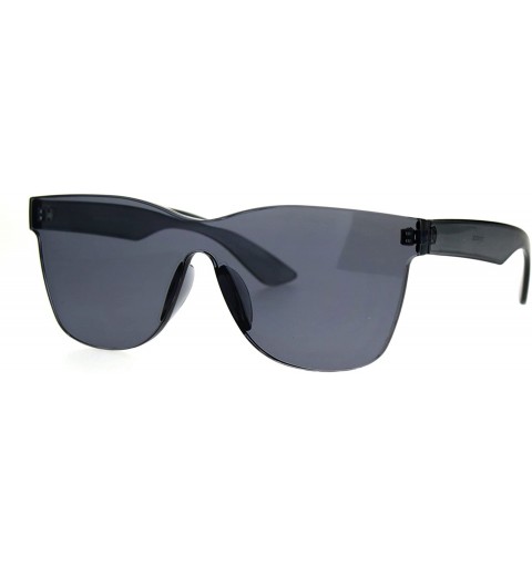 Shield Thick Solid Plastic Color Lens Horned Rim Panel Shield Sunglasses - Black - CA185QDXA3L $25.03
