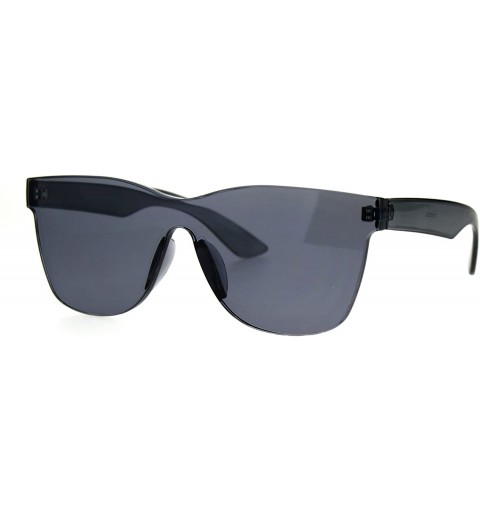 Shield Thick Solid Plastic Color Lens Horned Rim Panel Shield Sunglasses - Black - CA185QDXA3L $13.00