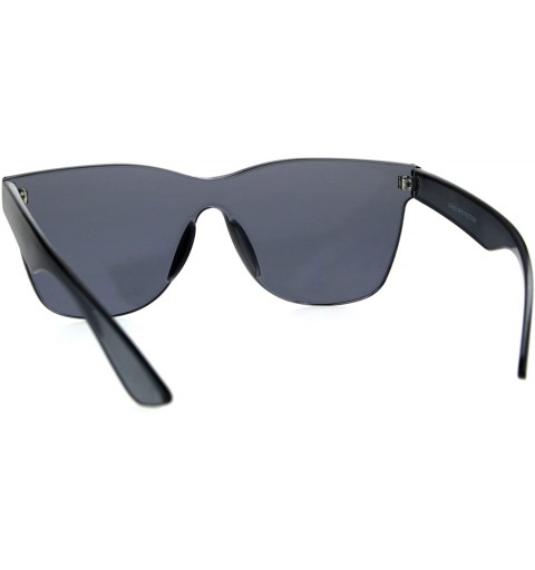 Shield Thick Solid Plastic Color Lens Horned Rim Panel Shield Sunglasses - Black - CA185QDXA3L $13.00