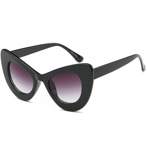 Oversized Womens Cat Eye Retro Eyewear Oversized Bold Rim Round Cateye Sunglasses - Bright Black Gray - C718E0GLMQ4 $13.73
