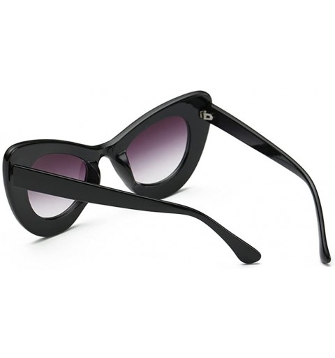 Oversized Womens Cat Eye Retro Eyewear Oversized Bold Rim Round Cateye Sunglasses - Bright Black Gray - C718E0GLMQ4 $13.73