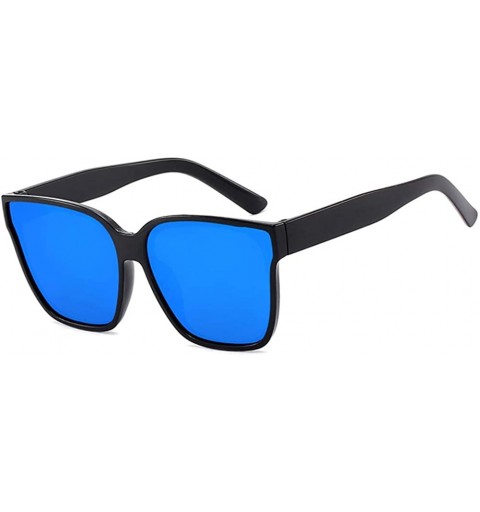 Square Unisex Sunglasses Fashion Bright Black Grey Drive Holiday Square Non-Polarized UV400 - Bright Black Blue - CJ18RI0SOZK...