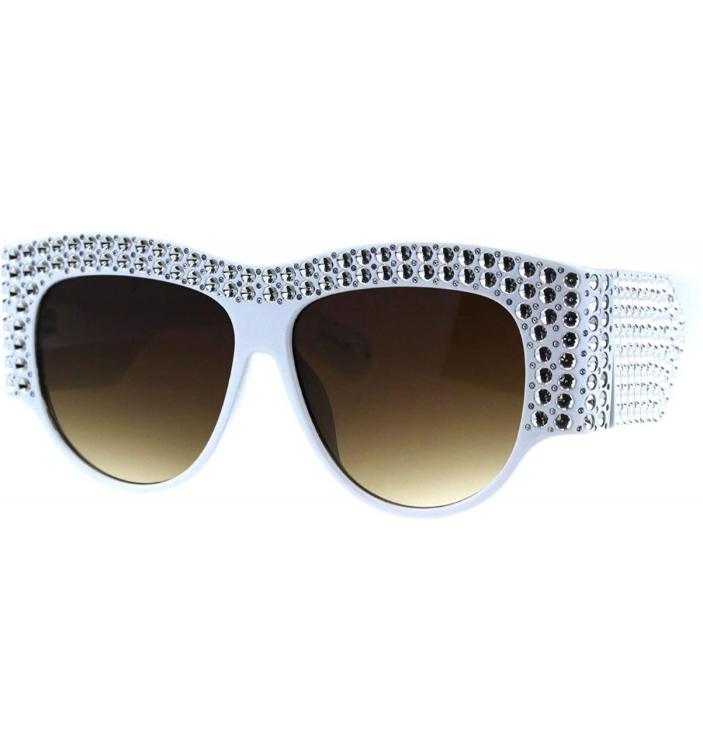 Oversized Womens Sunglasses Bold Thick Oversized Frame Silver Bling Decor UV 400 - White - CV18OE4MM8W $14.59