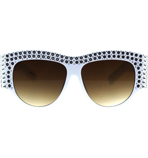 Oversized Womens Sunglasses Bold Thick Oversized Frame Silver Bling Decor UV 400 - White - CV18OE4MM8W $14.59