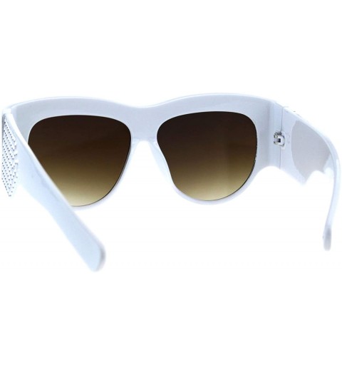 Oversized Womens Sunglasses Bold Thick Oversized Frame Silver Bling Decor UV 400 - White - CV18OE4MM8W $14.59