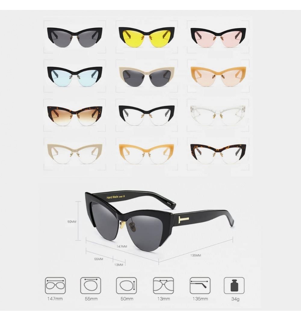 Cateye Sunglasses for Women Vintage Retro Cat Eye Half Rimmed glasses ...