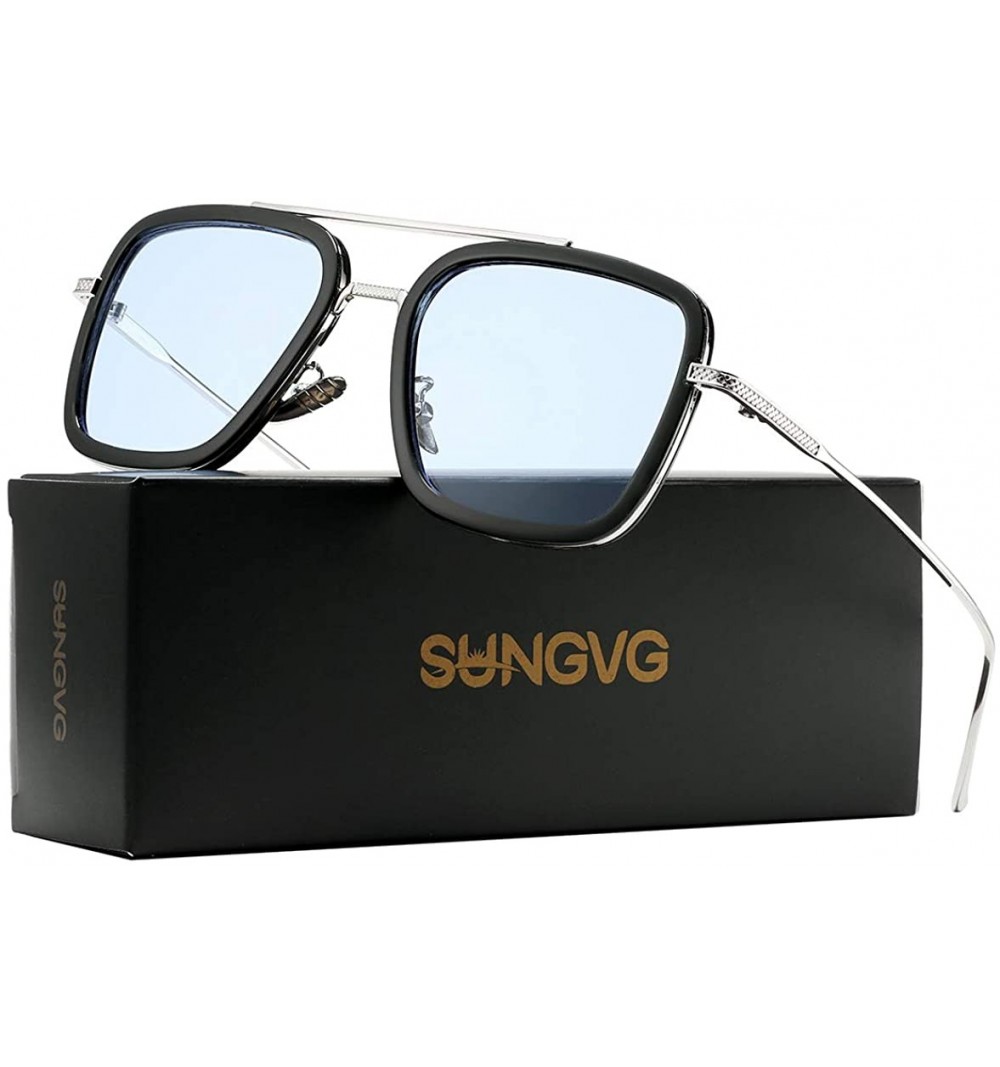Aviator Tony Stark Sunglasses for Men Women Square Metal Frame - Iron Man and Spider-Man Vintage Sun Glasses - CC1948SZUZ9 $1...