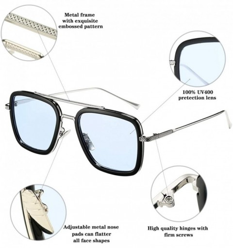 Aviator Tony Stark Sunglasses for Men Women Square Metal Frame - Iron Man and Spider-Man Vintage Sun Glasses - CC1948SZUZ9 $1...