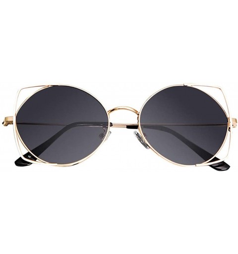 Cat Eye Cat Eye Fashion Metal Frame Sunglasses for Women - Vintage Retro Mirrored Flat Lenses Polarized Sunglasses - CG196NAX...