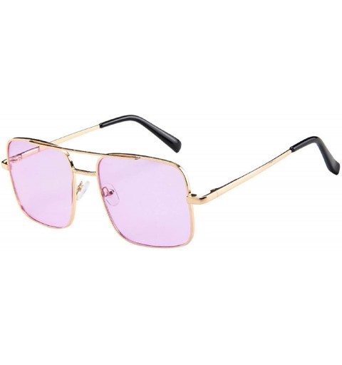 Square Military Style Classic Oversized Sunglasses Square Metal Frame 100% UV protection - Purple - CU18U42UQYC $10.51
