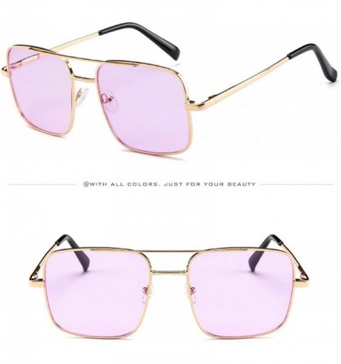 Square Military Style Classic Oversized Sunglasses Square Metal Frame 100% UV protection - Purple - CU18U42UQYC $10.51