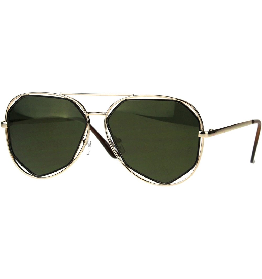Aviator Womens Aviator Sunglasses Angled Double Metal Frame Mirror Lens - Gold (Gold Mirror) - CA188WX7HLK $8.74