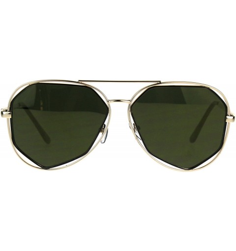 Aviator Womens Aviator Sunglasses Angled Double Metal Frame Mirror Lens - Gold (Gold Mirror) - CA188WX7HLK $8.74