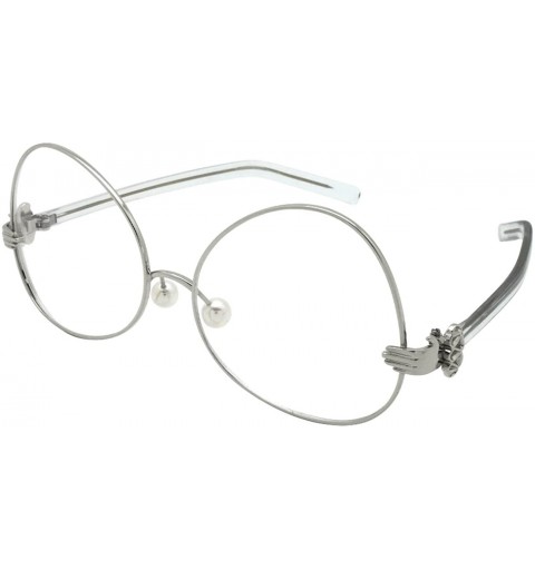 Oversized Upside Down Vintage Style Frames w/Clear Lens 3135-CL - Silver - CY183EZ6EUY $12.64