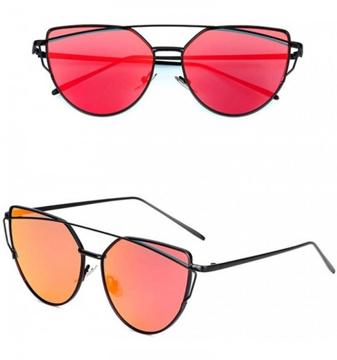 Cat Eye Sunglasses for Women-Cat Eye Mirrored + Transparent Flat Lenses Metal Frame Sunglasses UV400 - C6 - C618ULAW0Z0 $14.59