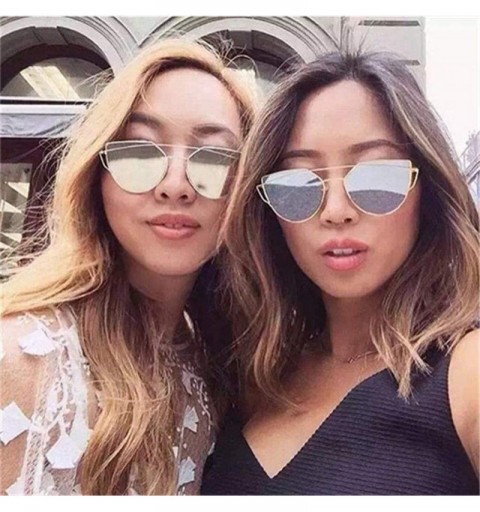 Cat Eye Sunglasses for Women-Cat Eye Mirrored + Transparent Flat Lenses Metal Frame Sunglasses UV400 - C6 - C618ULAW0Z0 $14.59