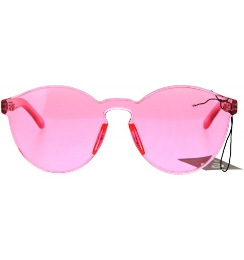 Round Pop Color Trendy Thick Plastic Full Panel Rimless Lens Keyhole Hipster Sunglasses - Pink - CK1827SM7MA $14.36