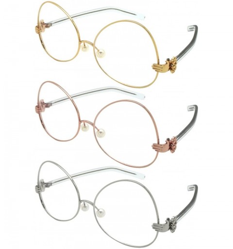 Oversized Upside Down Vintage Style Frames w/Clear Lens 3135-CL - Silver - CY183EZ6EUY $12.64