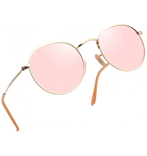Round Small Round Polarized Sunglasses Mirrored Lens Unisex Classic Vintage Metal Frame Glasses - CB18L9S9I7T $11.54