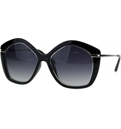 Butterfly Polarized Womens Mod Oversize Butterfly Chic Sunglasses - Black Silver Smoke - CU18U22QI94 $26.94