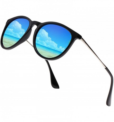 Square Classic Sunglasses Polarized Protection Mirrored - Black/Blue - CZ18T85HMA6 $11.22