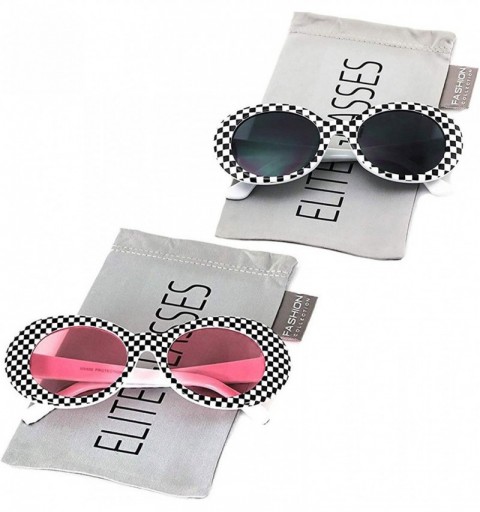 Round NIRVANA Kurt Cobain Oval Bold Vintage Sunglasses For Women Men Eyewear - Checkered Frame Black Lens - CC18HOAHZNL $11.66