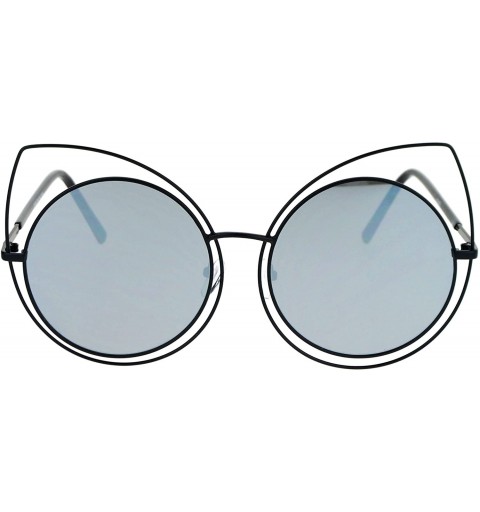 Round Womens Sunglasses Oversized Round Circle Cateye Double Frame Mirror Lens - Black (Silver Mirror) - CS186OT36T8 $14.25