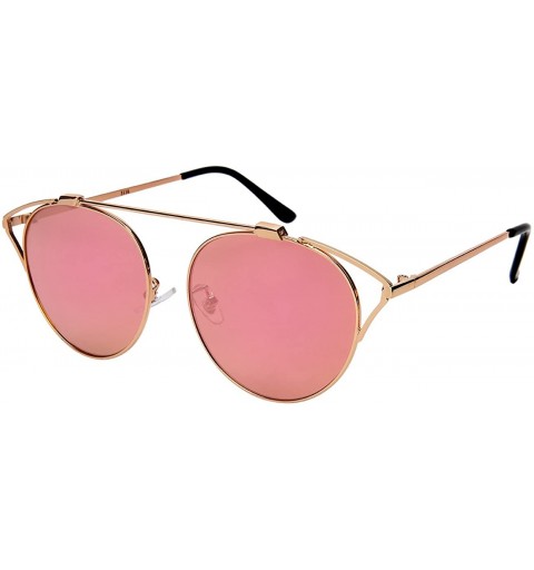 Oval Modern Cut Out Cateye Sunglasses with Flat Mirrored Lens 3116-FLREV - Rose Gold - CQ1845565LA $11.85