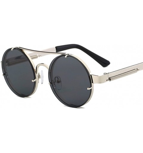 Round Retro Round Sunglasses Men Metal Frame Vintage Round Sun Glasses for Women - Silver With Black - CC18DX0XSOX $20.68