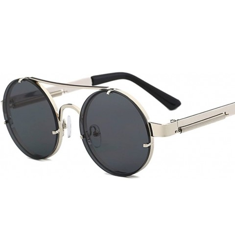 Round Retro Round Sunglasses Men Metal Frame Vintage Round Sun Glasses for Women - Silver With Black - CC18DX0XSOX $10.60