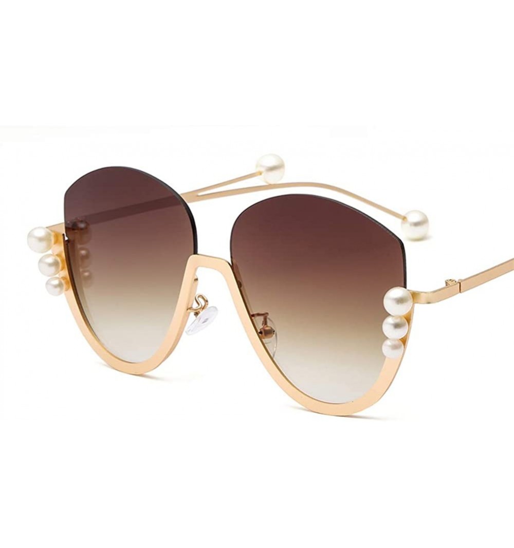 Oval Retro Men Women Vintage Cat Sunglasses For Ladies Pearl Retro Sun Glasses Women Birthday Gift - Brown - CT18Q2Z840U $16.30