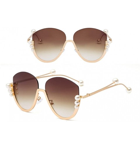 Oval Retro Men Women Vintage Cat Sunglasses For Ladies Pearl Retro Sun Glasses Women Birthday Gift - Brown - CT18Q2Z840U $16.30