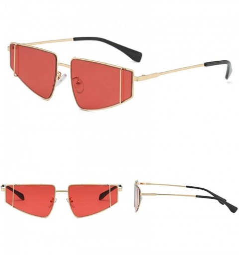 Square Women Square Fashion Sunglasses Hexagon Flat UV Protection Retro Chic Metal Frame Shades - Red - CX18U852D90 $13.86