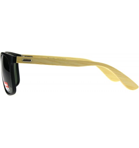 Rectangular Mens Bamboo Wood Arm Plastic Horn Rim Hipster Sunglasses - Matte Black Green - CC18CAL9T5A $12.72