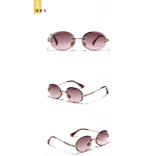 Oversized Vintage Elliptical Sunglasses Women Crystal Textured Glasses No Border Vintage Personality Sunglasses - CD18UXA0HCY...
