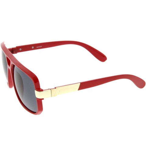 Square Classic Flat Top Metal Accented Temples Square Aviator Glasses 56mm (Red-Gold/Smoke) - CC12MAD7VFT $8.80