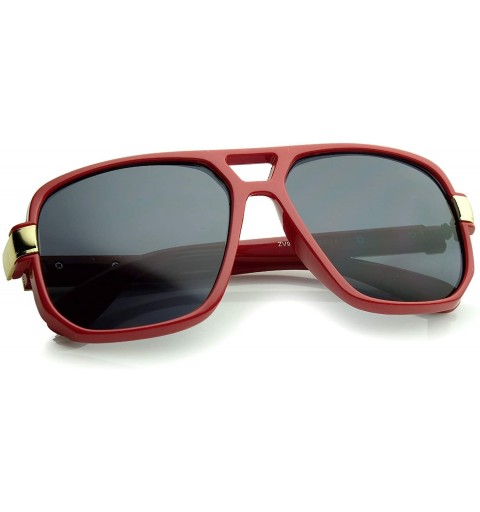 Square Classic Flat Top Metal Accented Temples Square Aviator Glasses 56mm (Red-Gold/Smoke) - CC12MAD7VFT $8.80