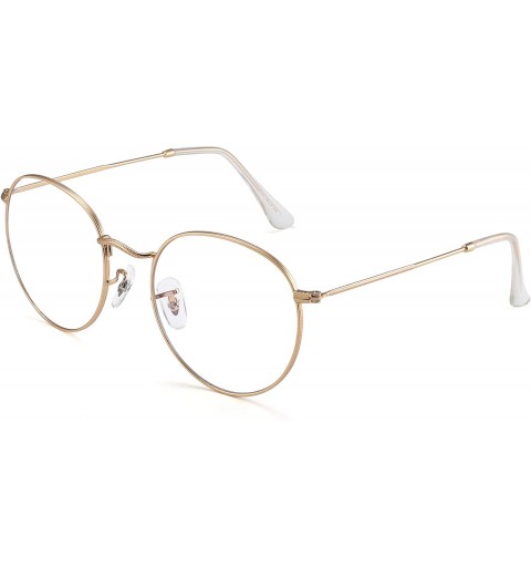 Aviator Retro Round Mirrored Sunglasses Vintage Reflective Glass Lenses Men Women - Gold Frame / Anti Blue Light Lens - CW18R...