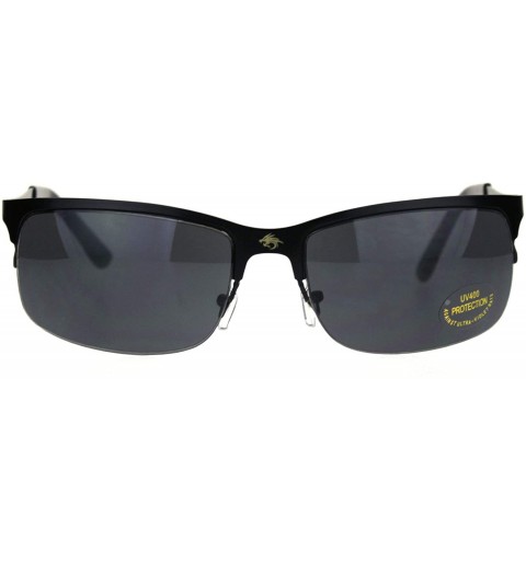 Sport Mens Narrow Rectangular Sport Half Metal Rim Agent Sunglasses - All Black - CL18QSQ45K8 $22.10