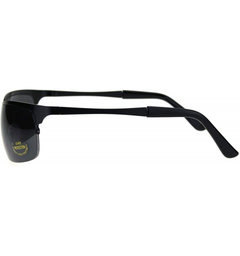 Sport Mens Narrow Rectangular Sport Half Metal Rim Agent Sunglasses - All Black - CL18QSQ45K8 $18.41