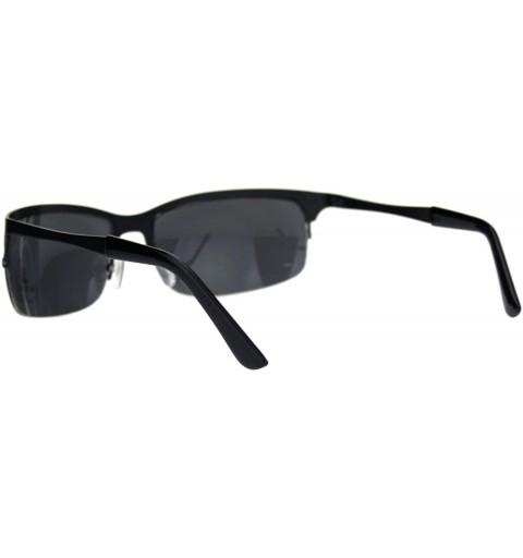Sport Mens Narrow Rectangular Sport Half Metal Rim Agent Sunglasses - All Black - CL18QSQ45K8 $18.41