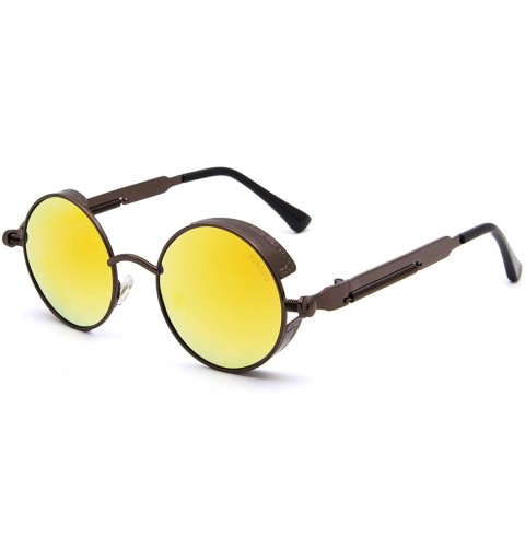 Round Round Steampunk Sunglasses for Women Men Vintage Retro Circle Metal Frame Eyewear Shades - CB1972R6S46 $13.16