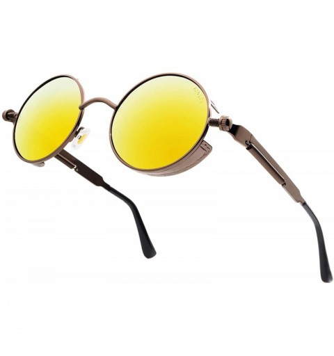 Round Round Steampunk Sunglasses for Women Men Vintage Retro Circle Metal Frame Eyewear Shades - CB1972R6S46 $13.16