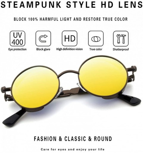 Round Round Steampunk Sunglasses for Women Men Vintage Retro Circle Metal Frame Eyewear Shades - CB1972R6S46 $13.16