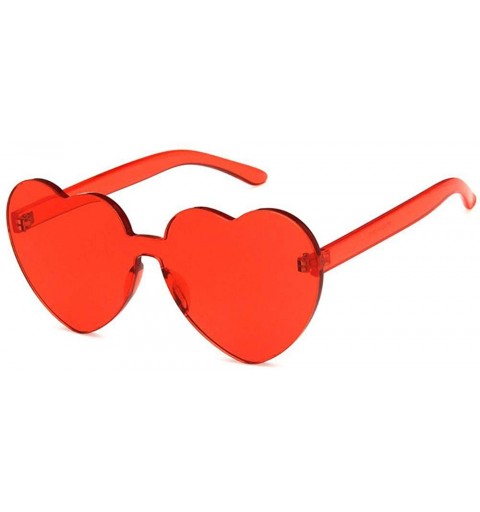 Rimless Women Beach Eyewear Cute Heartshape Frameless Sunglasses with Case UV400 - Tansparent Red - C218WM9E258 $22.63