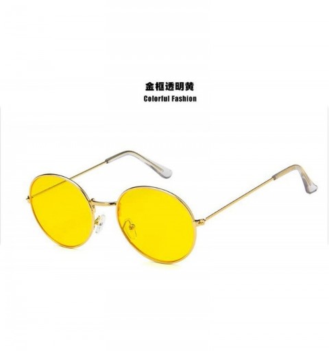 Round Women Retro Small Round Sunglasses Yellow Luxury Mirror Sun Glasses Metal Frame Vintage Lenses - 2 - CJ198A73EIR $27.12